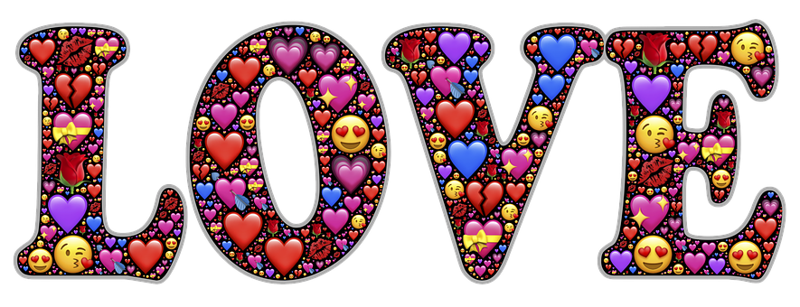 Fargerike emojier kjærlighetstekst Bakgrunner