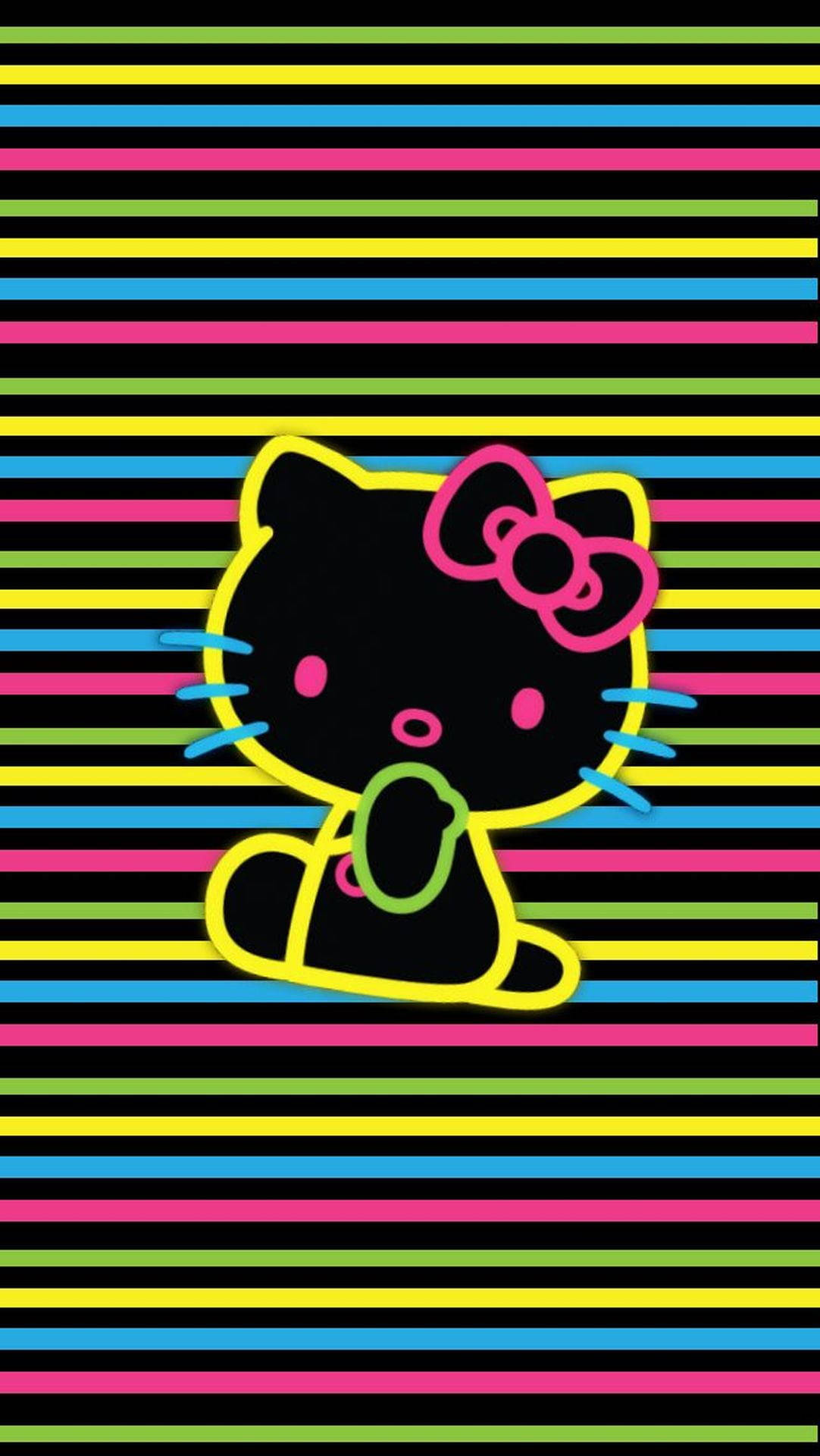 Fargerike striper på svart Hello Kitty Bakgrunner