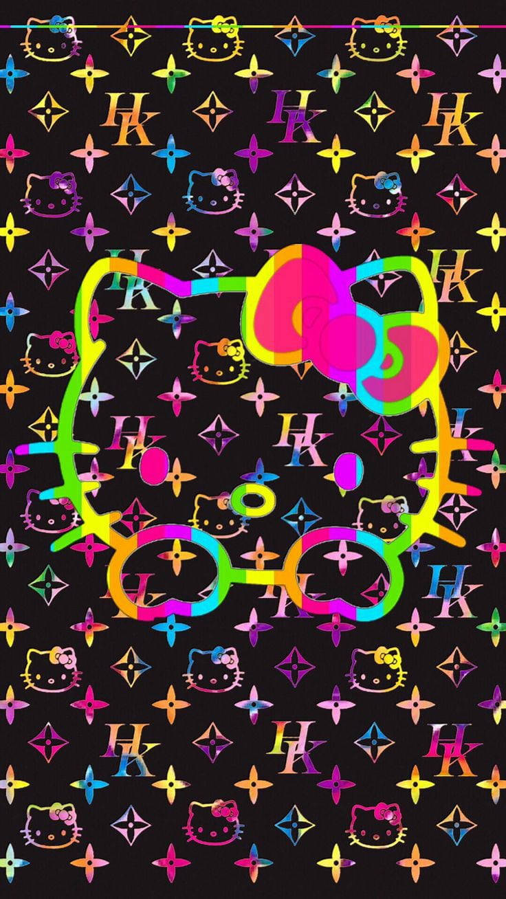 Fargerikt logo på svart Helly Kitty Bakgrunner
