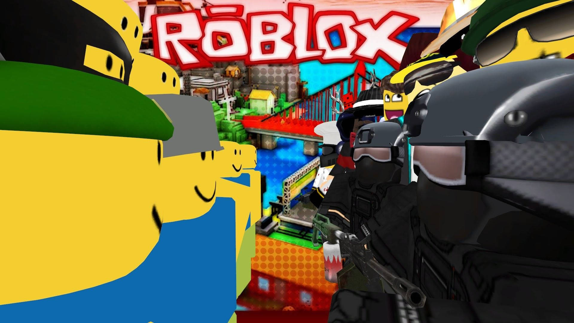 Et HD-bakgrunnsbilde av avatarer i oppgjør i Roblox online-spill.