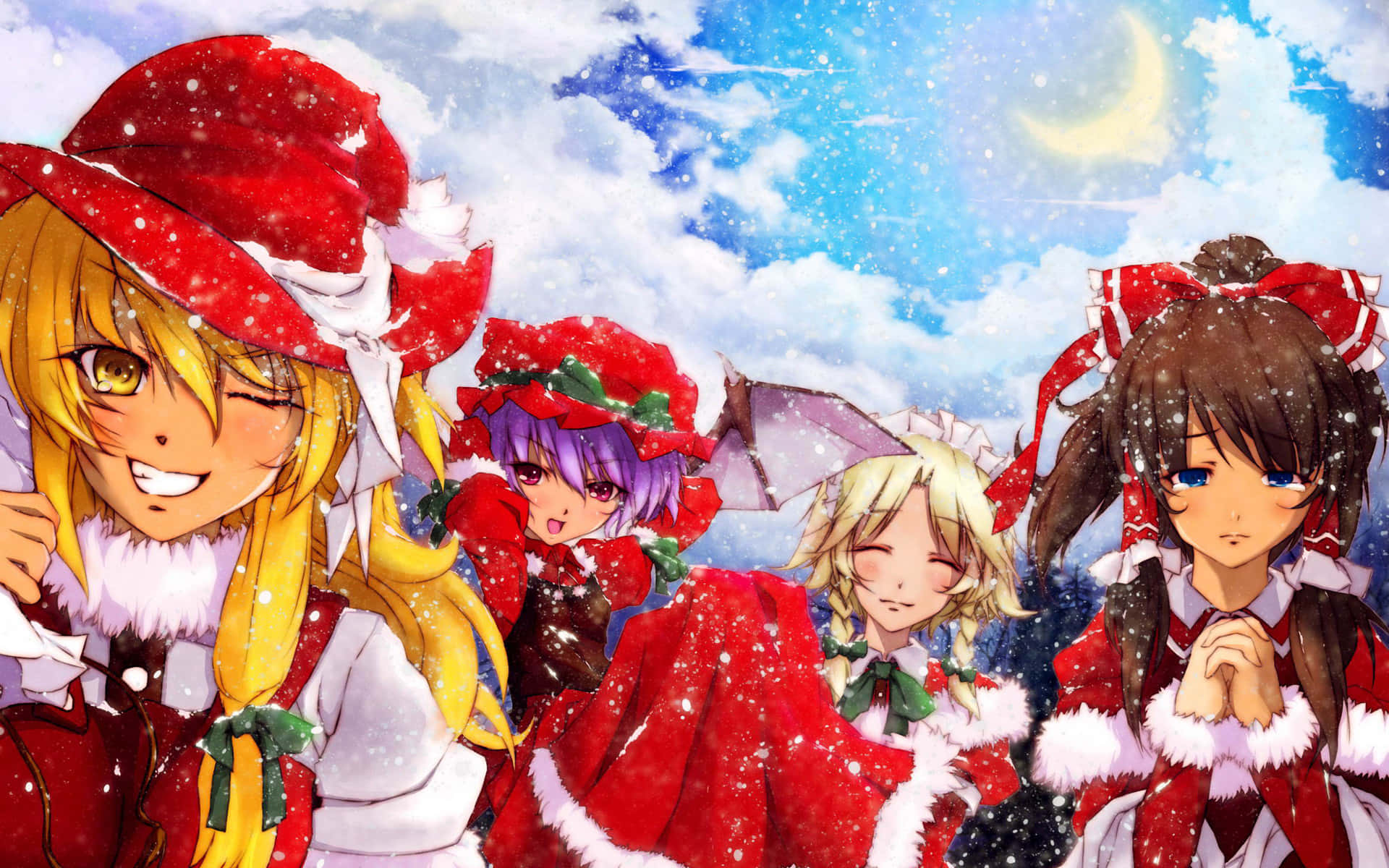 Feire høytiden med denne festlige anime-julebakgrunnen! Bakgrunner
