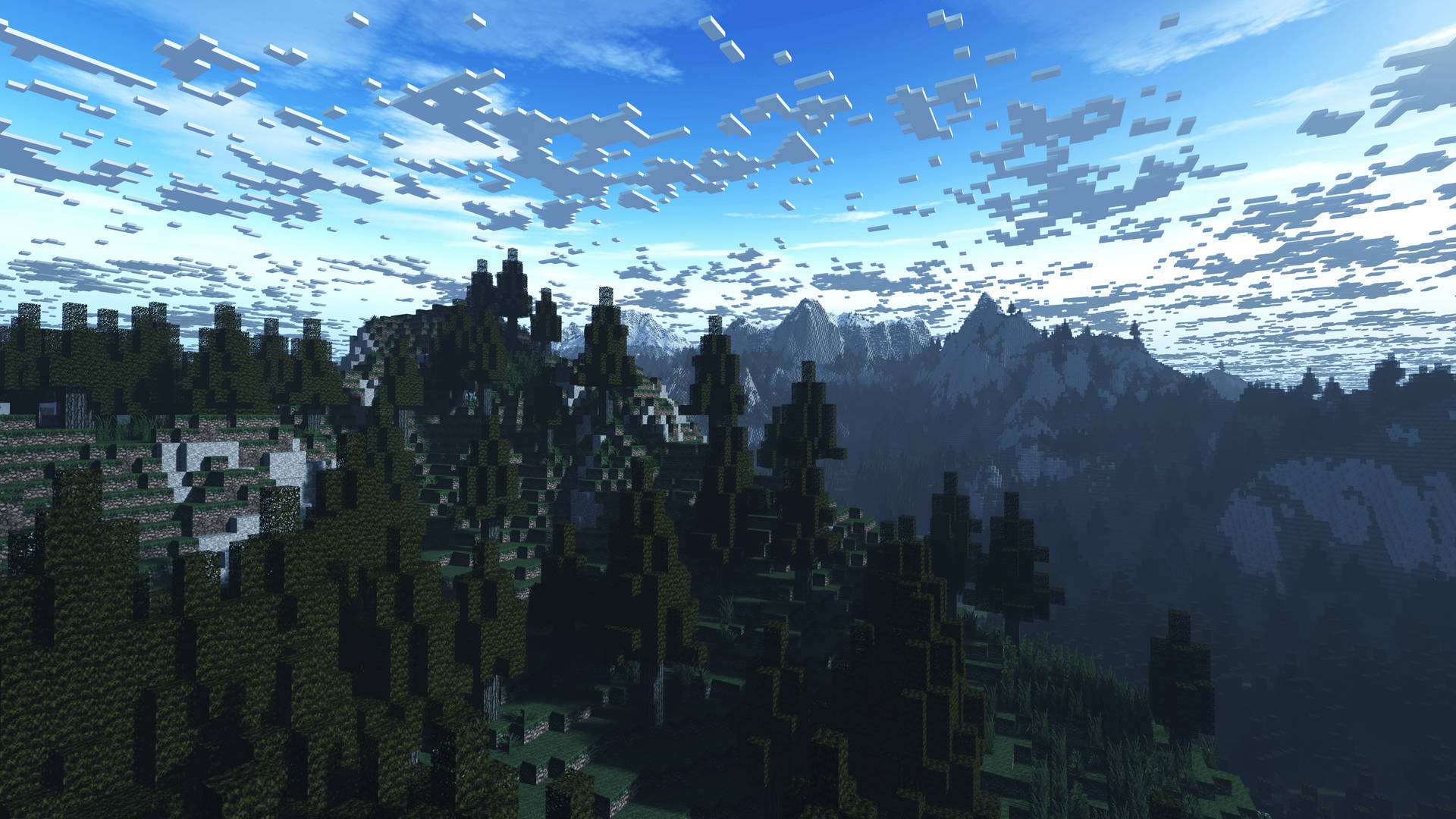 Minecraft HD skyet utsikt grønn skog bakgrunn