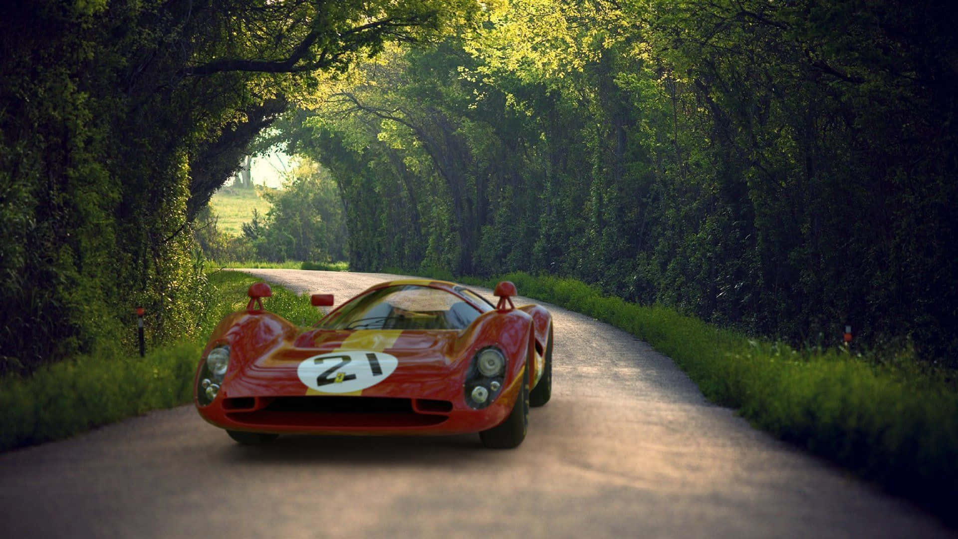 Ferrari 330 på en skyggefull vei Bakgrunner