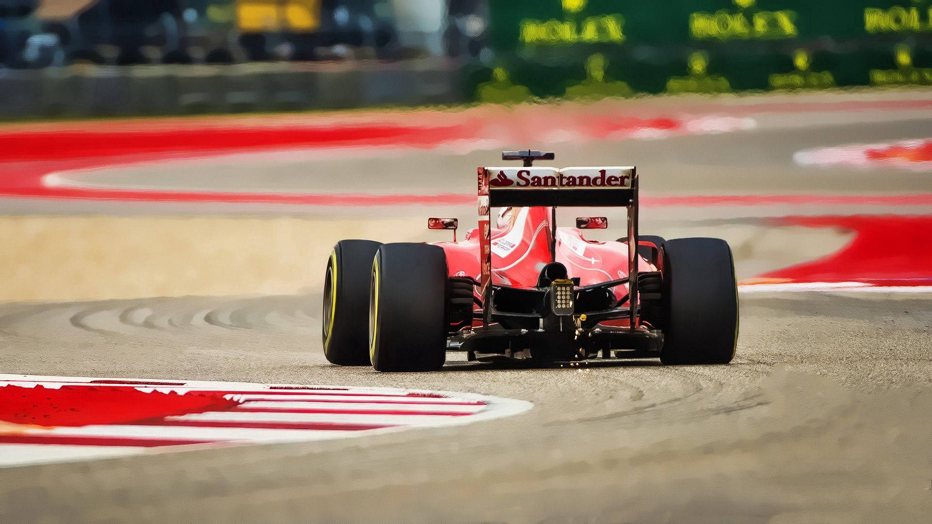 Ferrari Formel 1 racerbil på racerbane bakgrunn.