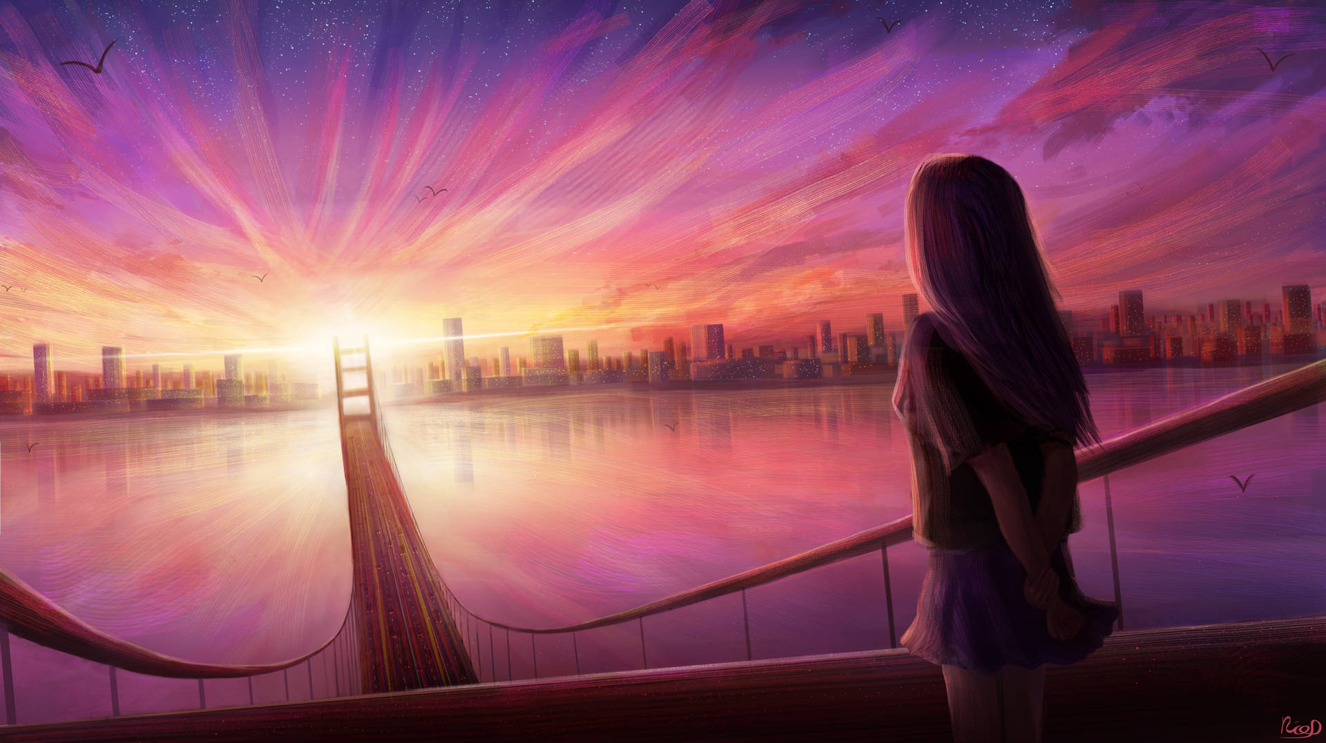 Fiolett himmel anime 4k bakgrunnsbilde