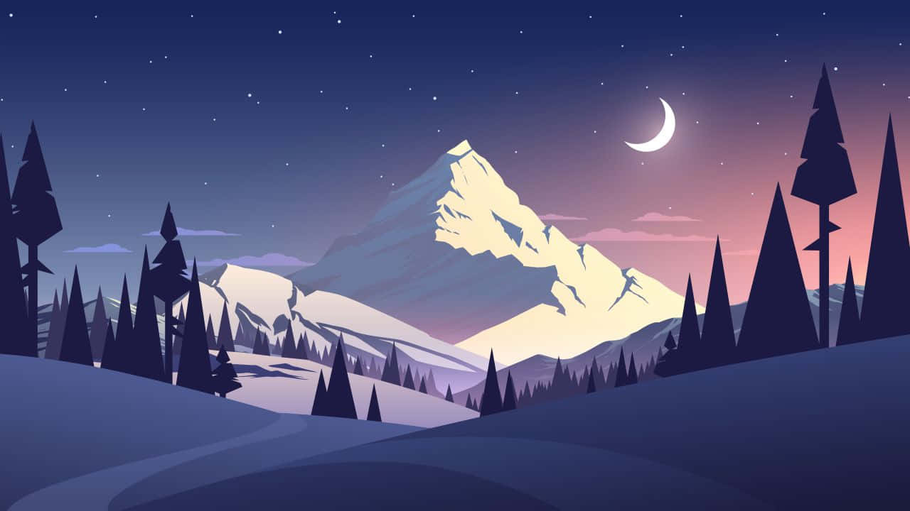 Fjell og måne vektorkunst 720p Bakgrunner