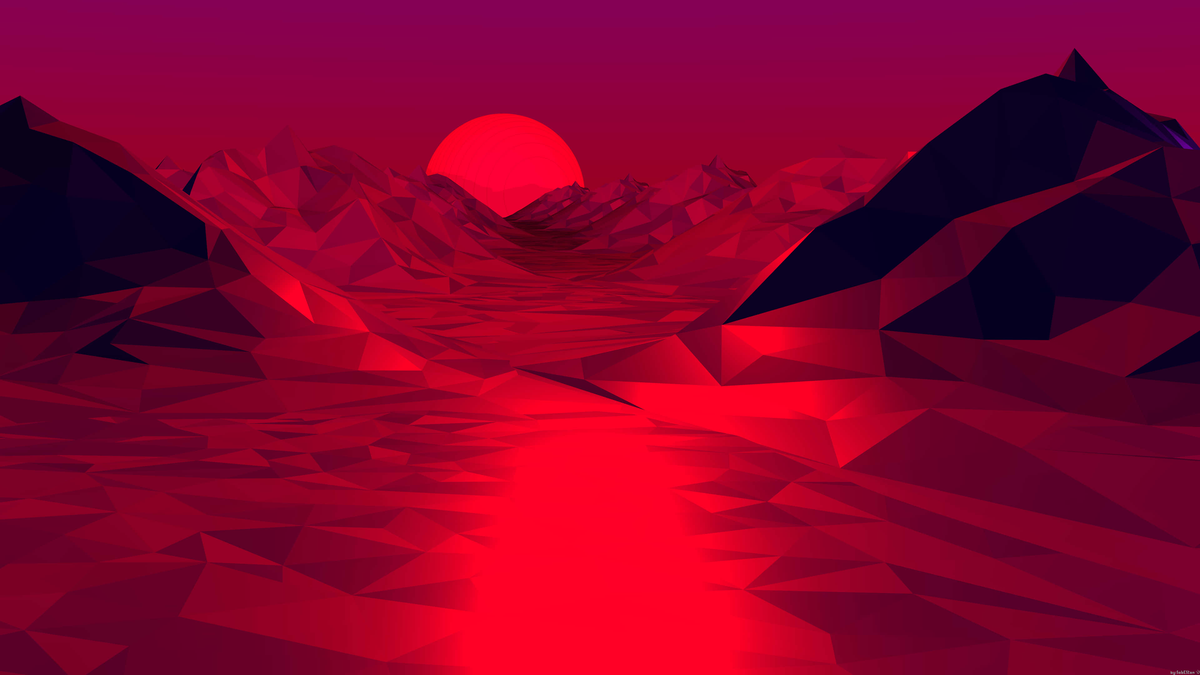 Fjell Polygon Kunst Estetisk Rød Bakgrunn Bakgrunner