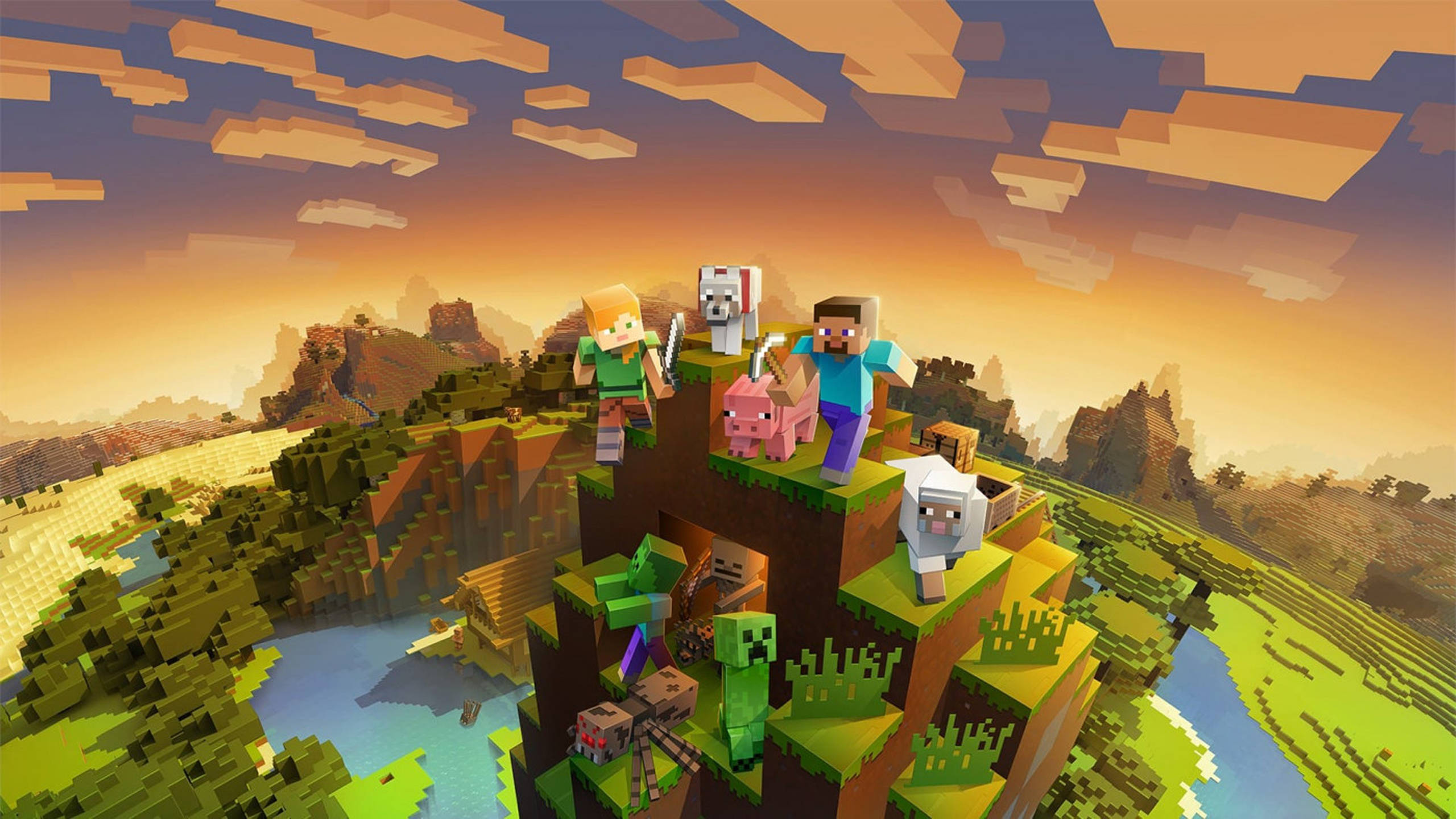 Fjell ved solnedgang 2560x1440 Minecraft Bakgrunner