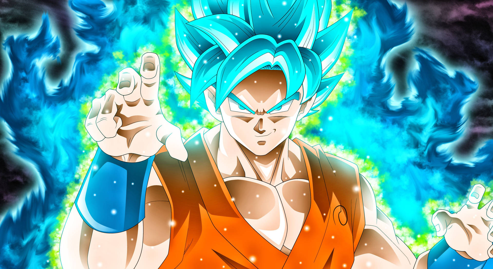 Bakgrunnsbilde av Goku som flammer og er klar til å kjempe.