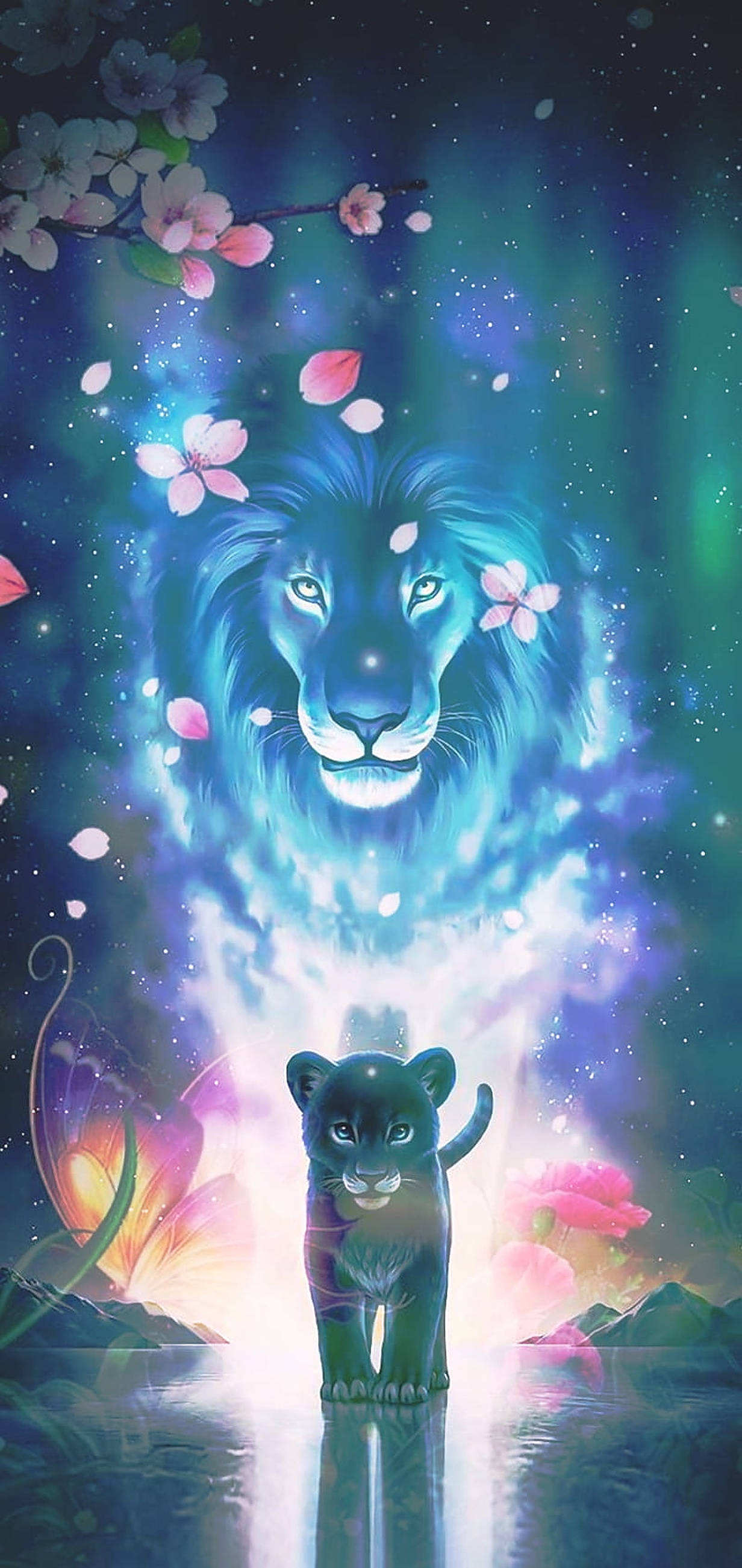 Floral Galaxy Lion King-kunst Bakgrunner