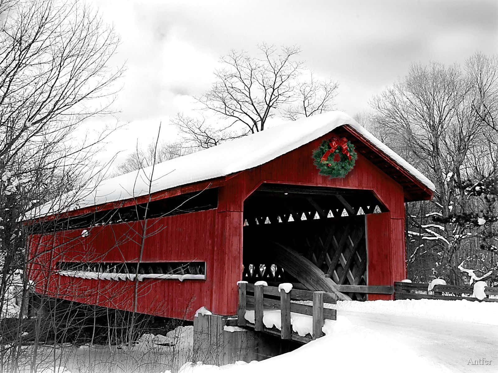 Flume Covered Bridge New Hampshire vinter Bakgrunner