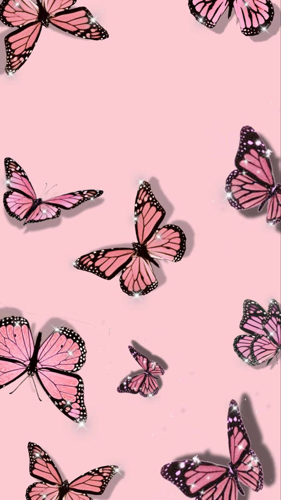 Flygende sommerfugler på estetisk rosa Bakgrunner
