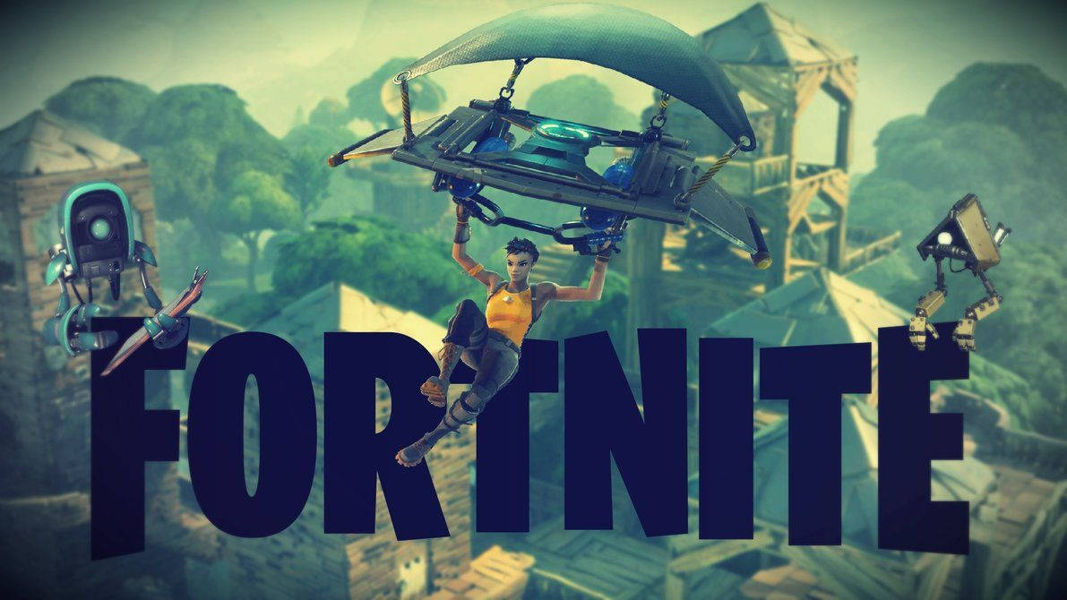 Fortnite-spill i grønn undertone med en mannlig karakter som glir, bakgrunnsbilde.