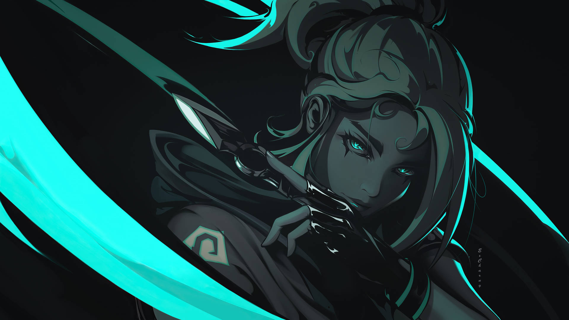Valorant Jett cyan bakgrunn