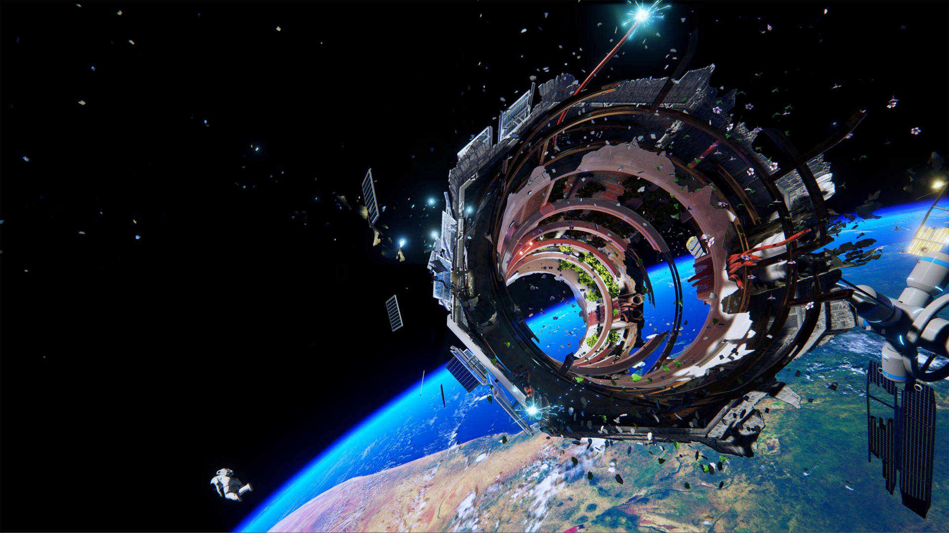 Satellitter som flyter i verdensrommet 4k-bakgrunn.