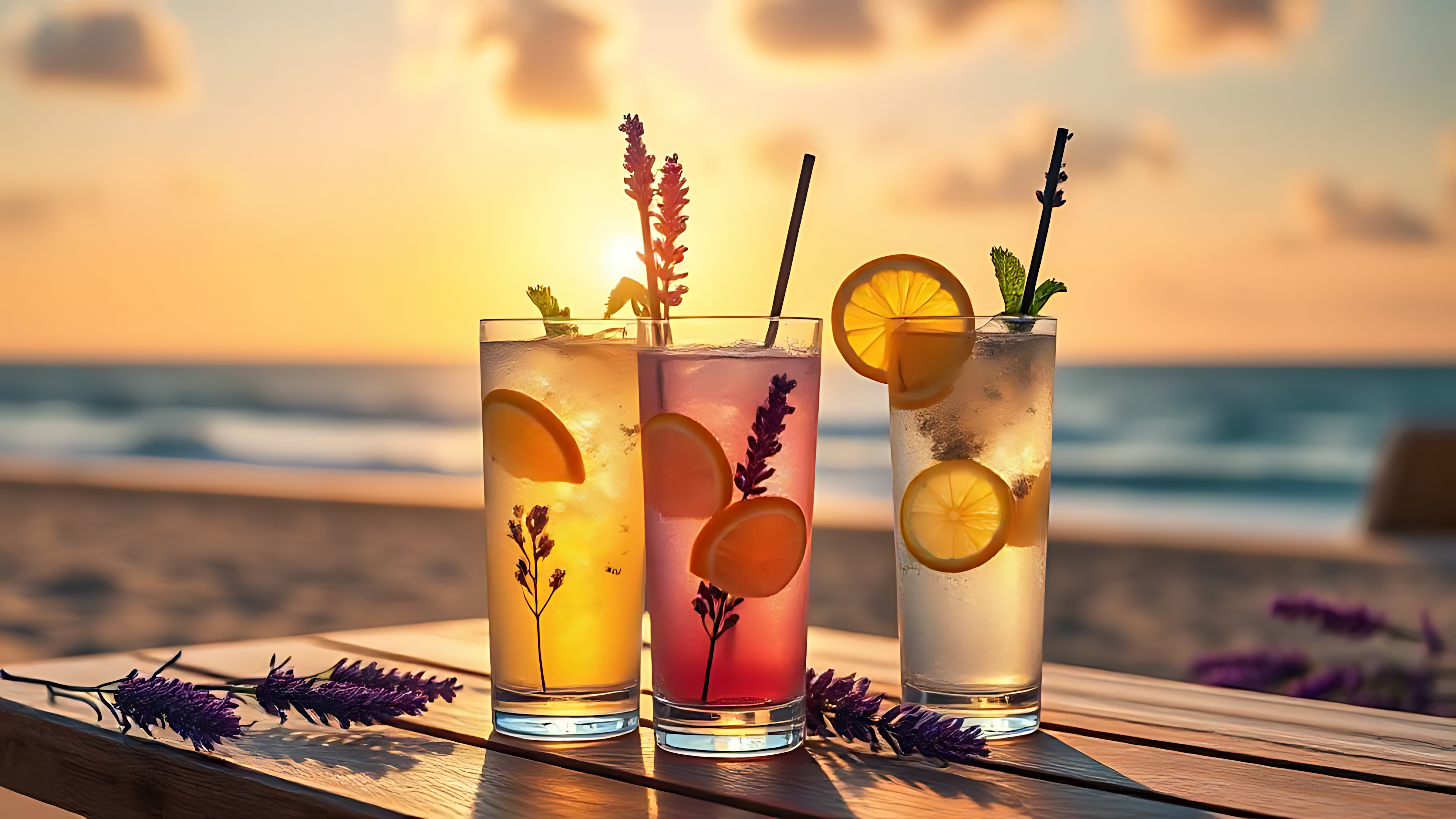 Forfriskende limonade ved stranden i solnedgang Bakgrunner