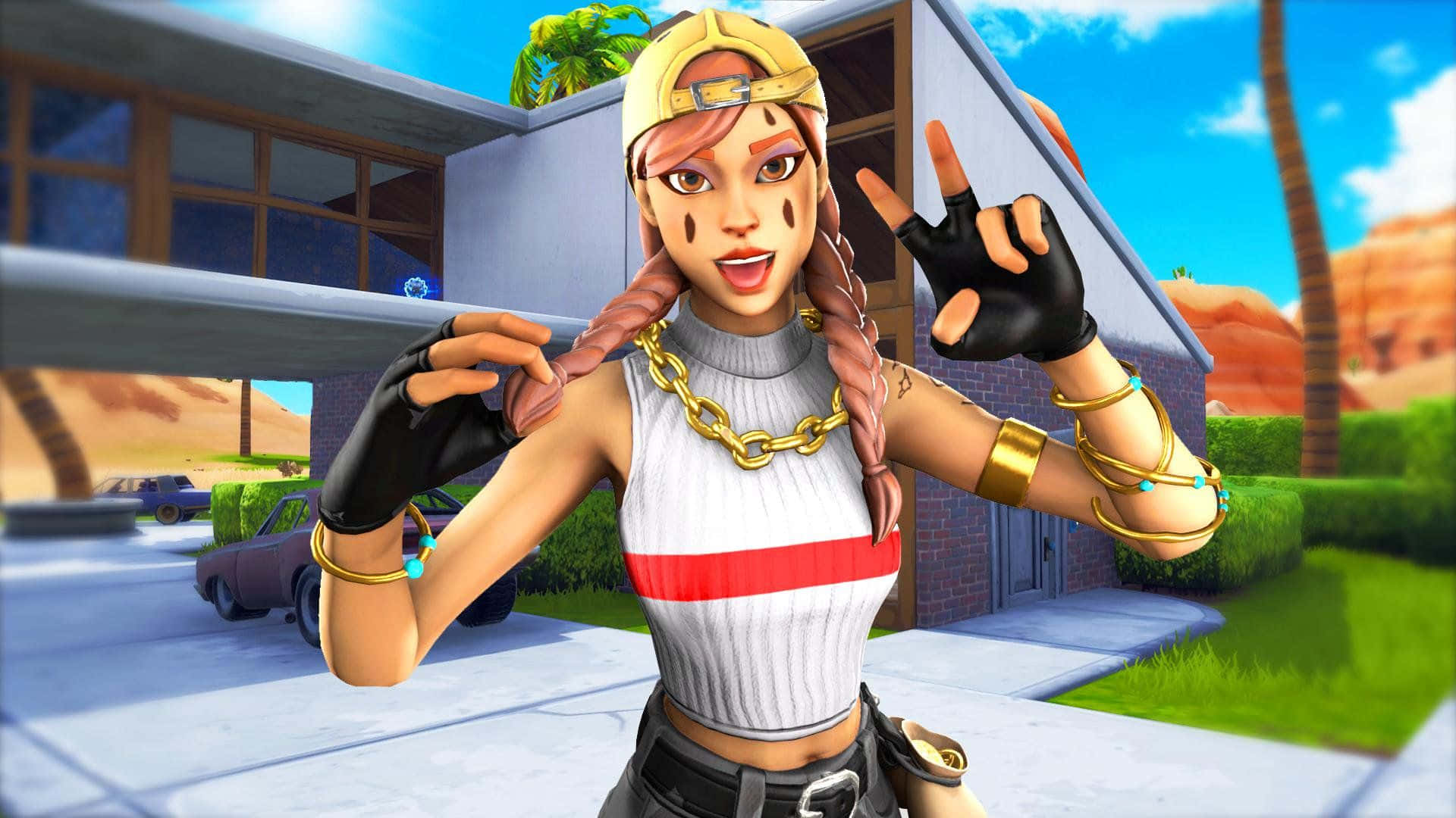 Fortnite Aura Skin Videospill Tøff Stilling Bakgrunner