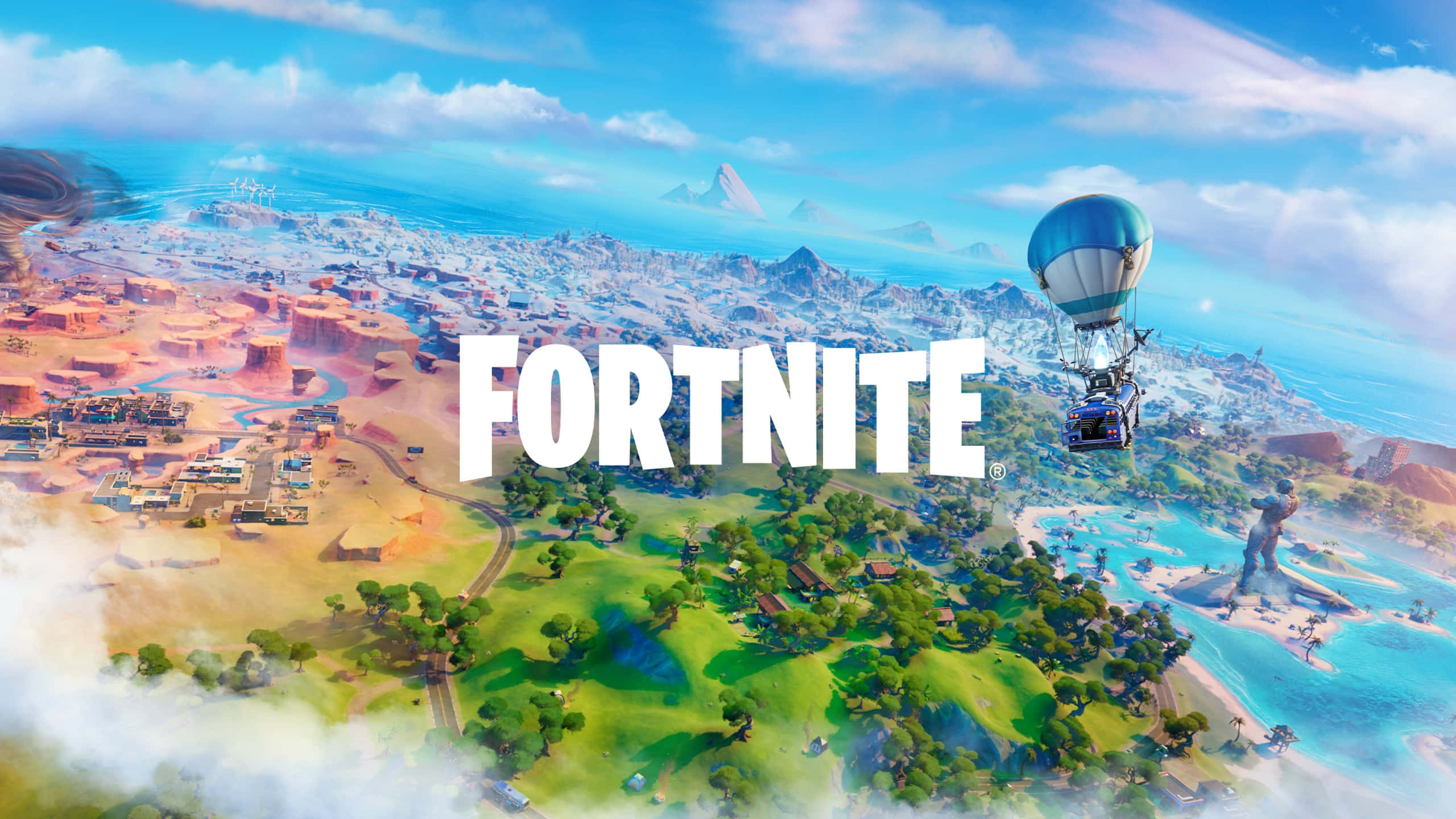 fortnite - en by med en varmluftsballong Bakgrunner