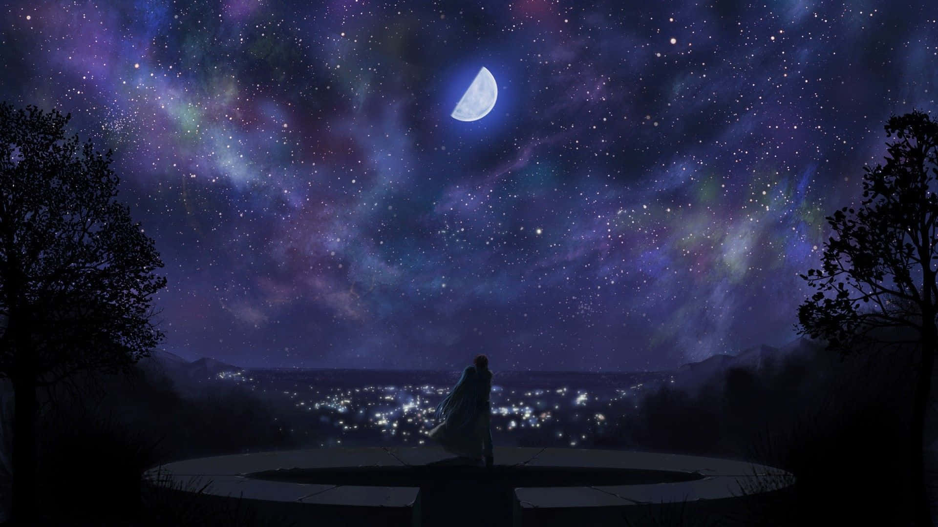 Fortryllende anime-landskap med et kirsebærtre Bakgrunner