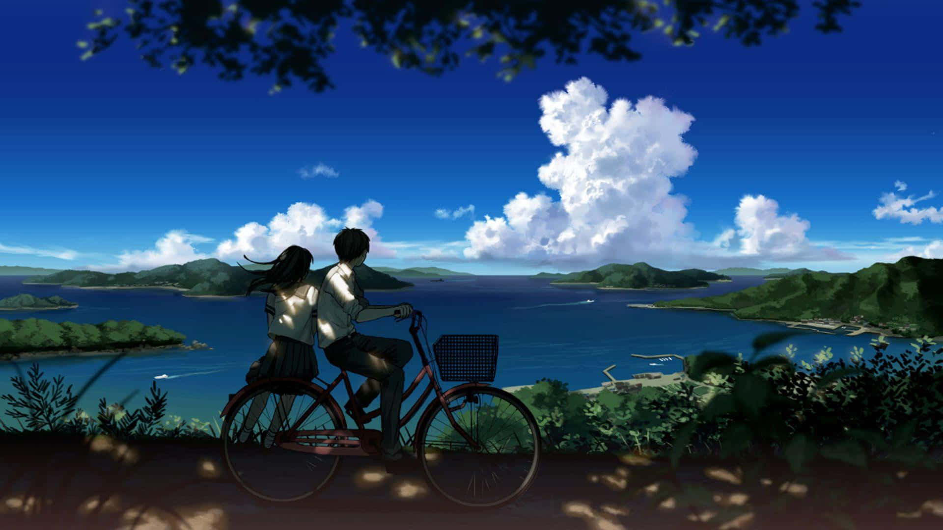 Fortryllende anime-landskap med kirsebærblomster Bakgrunner