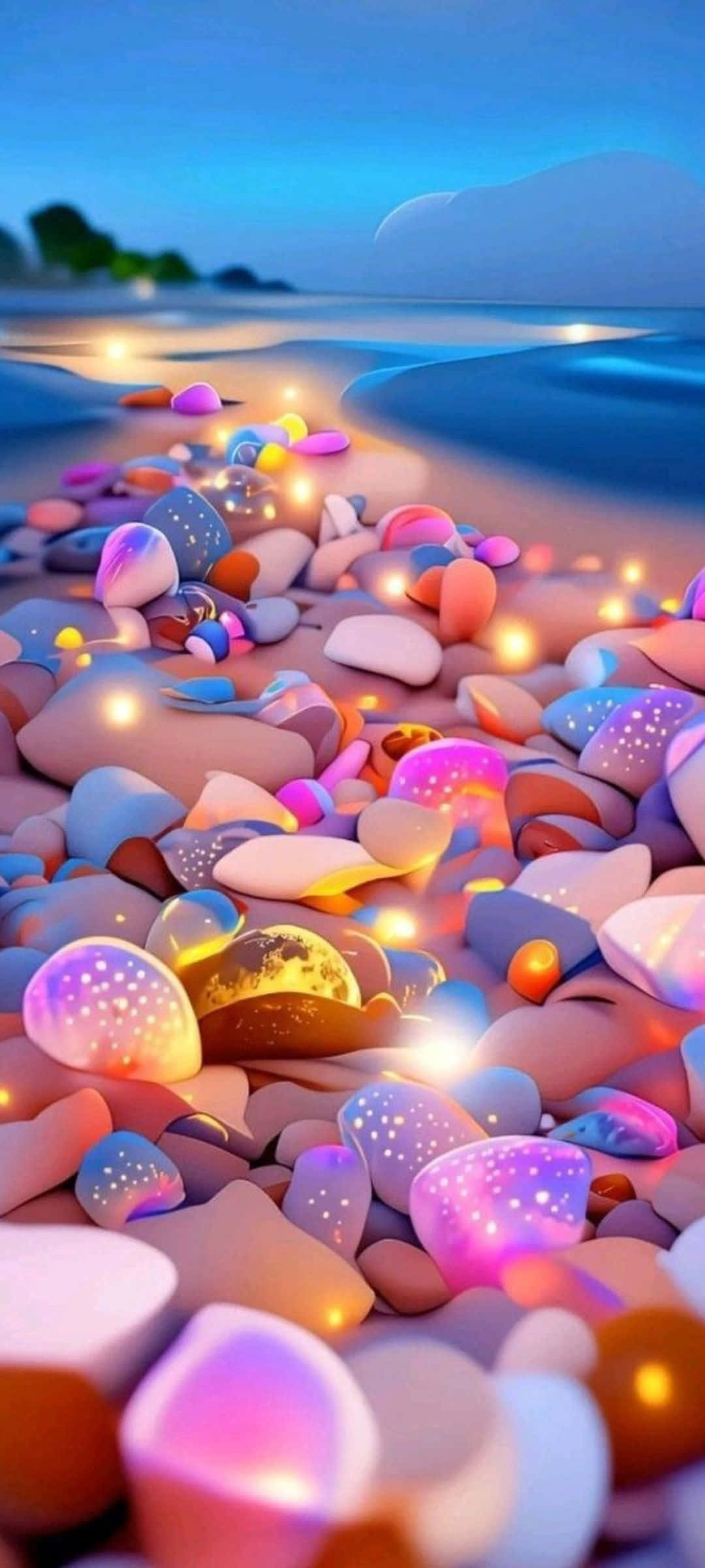 Fortryllende glødende steiner strand natt Bakgrunner