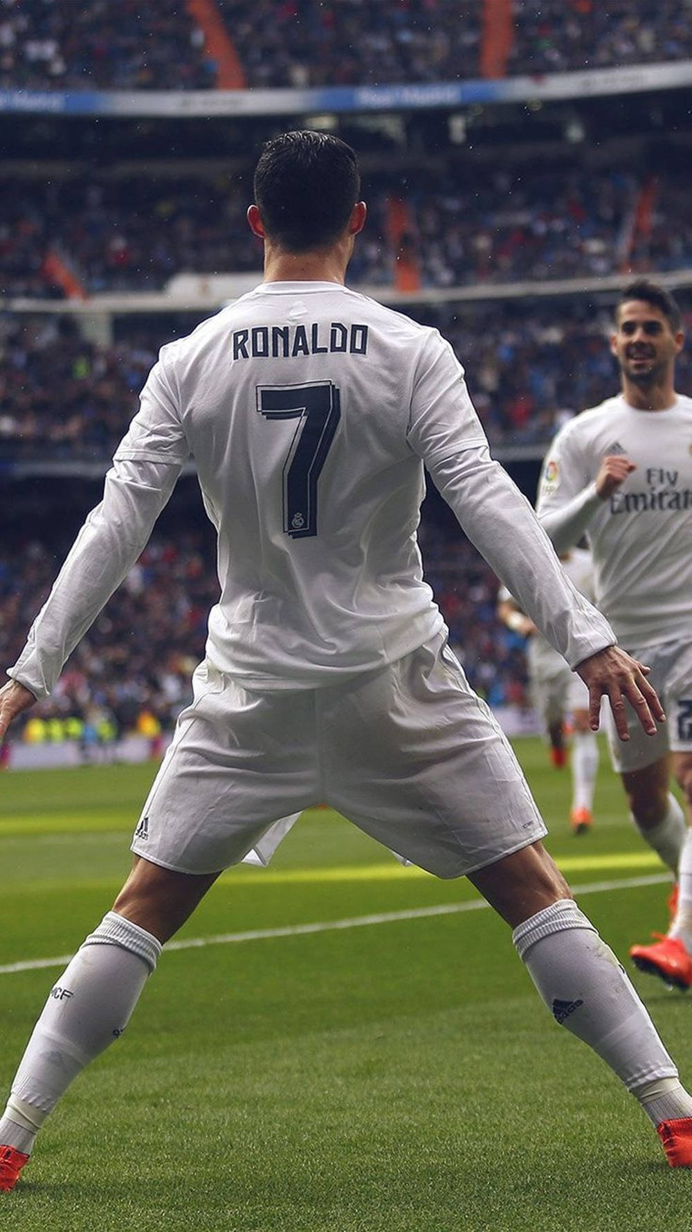 Fotballegenden Cristiano Ronaldo kul ryggvisning Bakgrunner