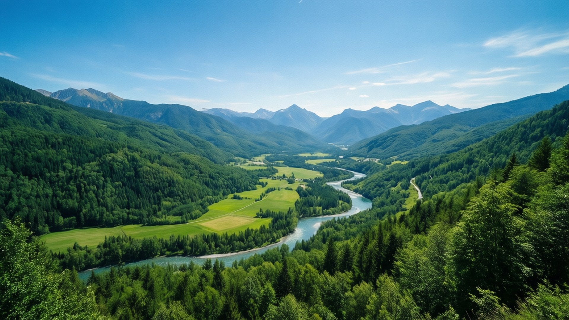 Fredfullt dalpanorama Bakgrunner