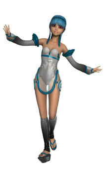 Fremtidsinspirert animefigur med blått hår Bakgrunner