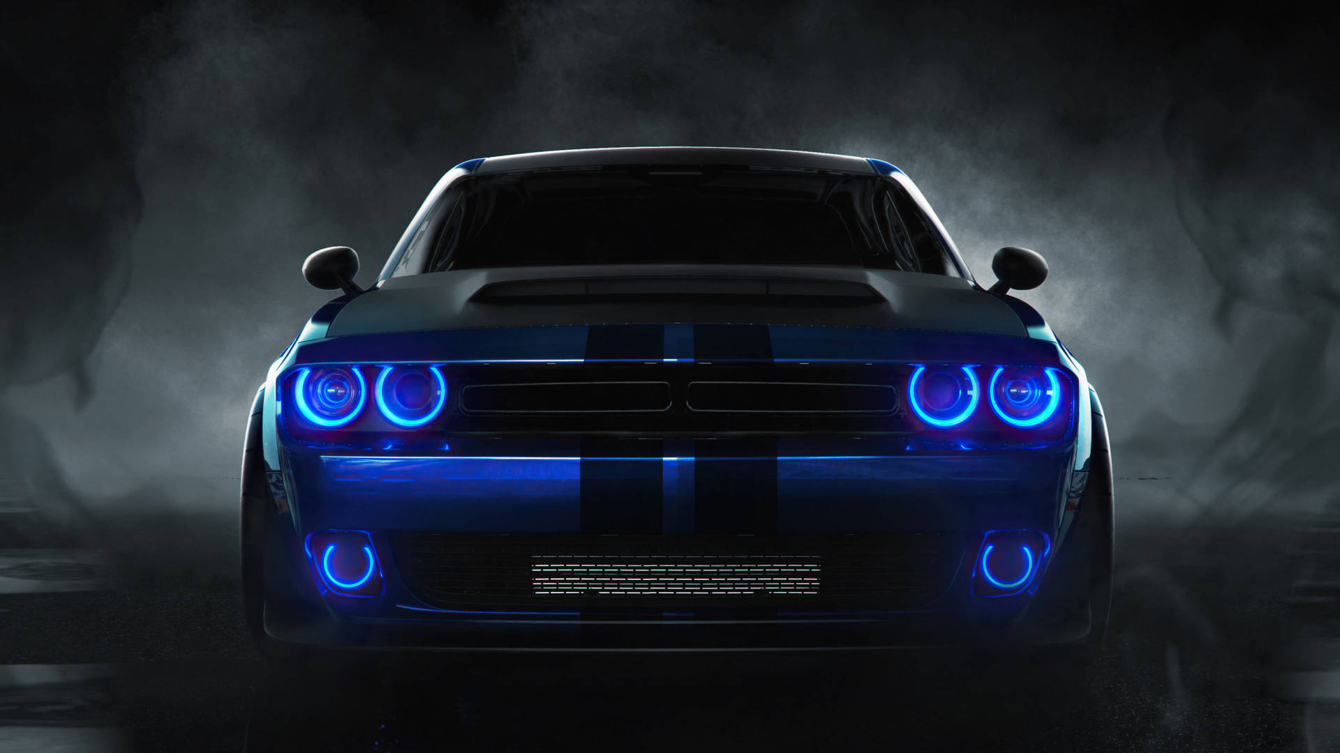 Front av 2018 blå Dodge Challenger Bakgrunner