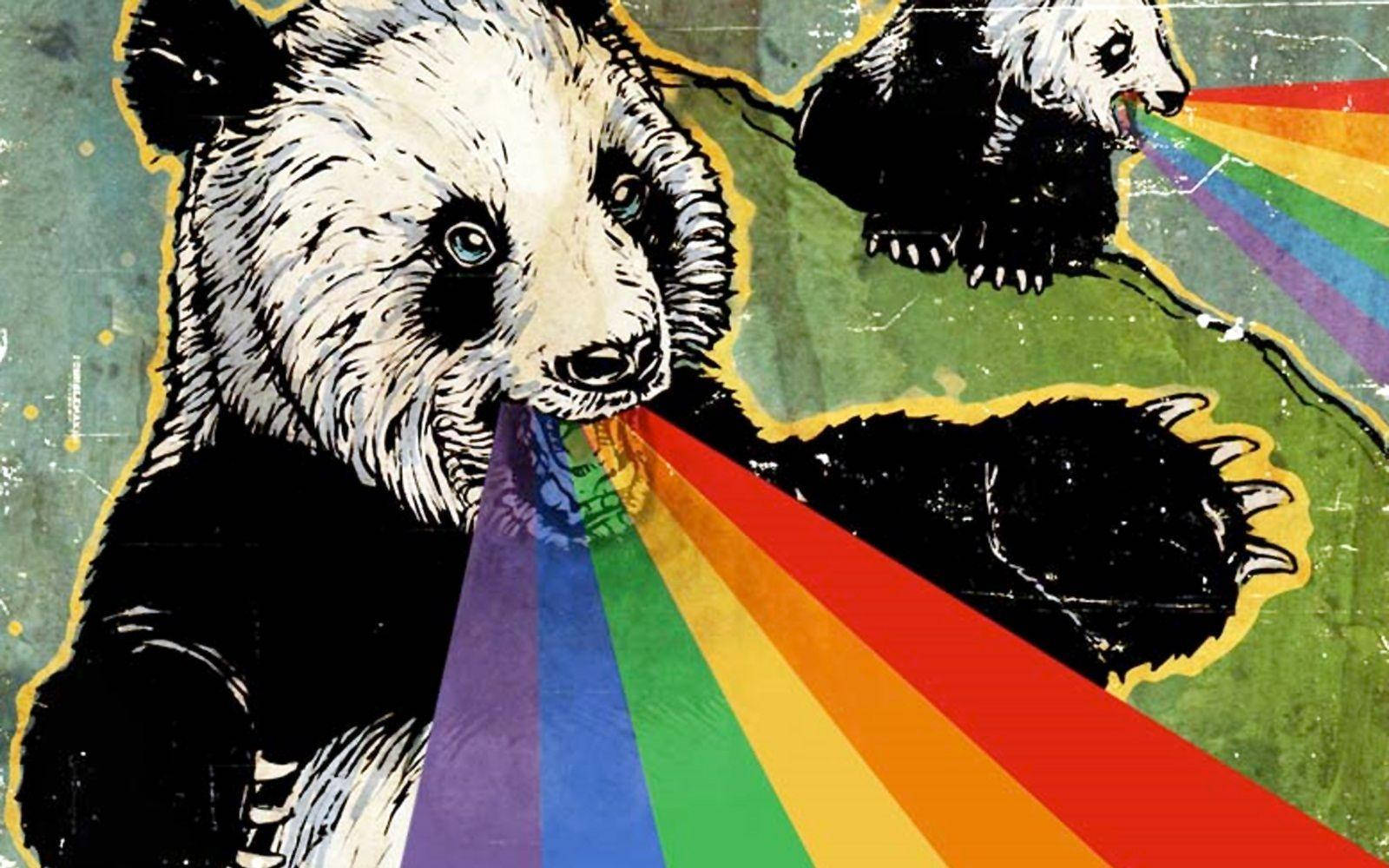 Gal panda og regnbuer Bakgrunner