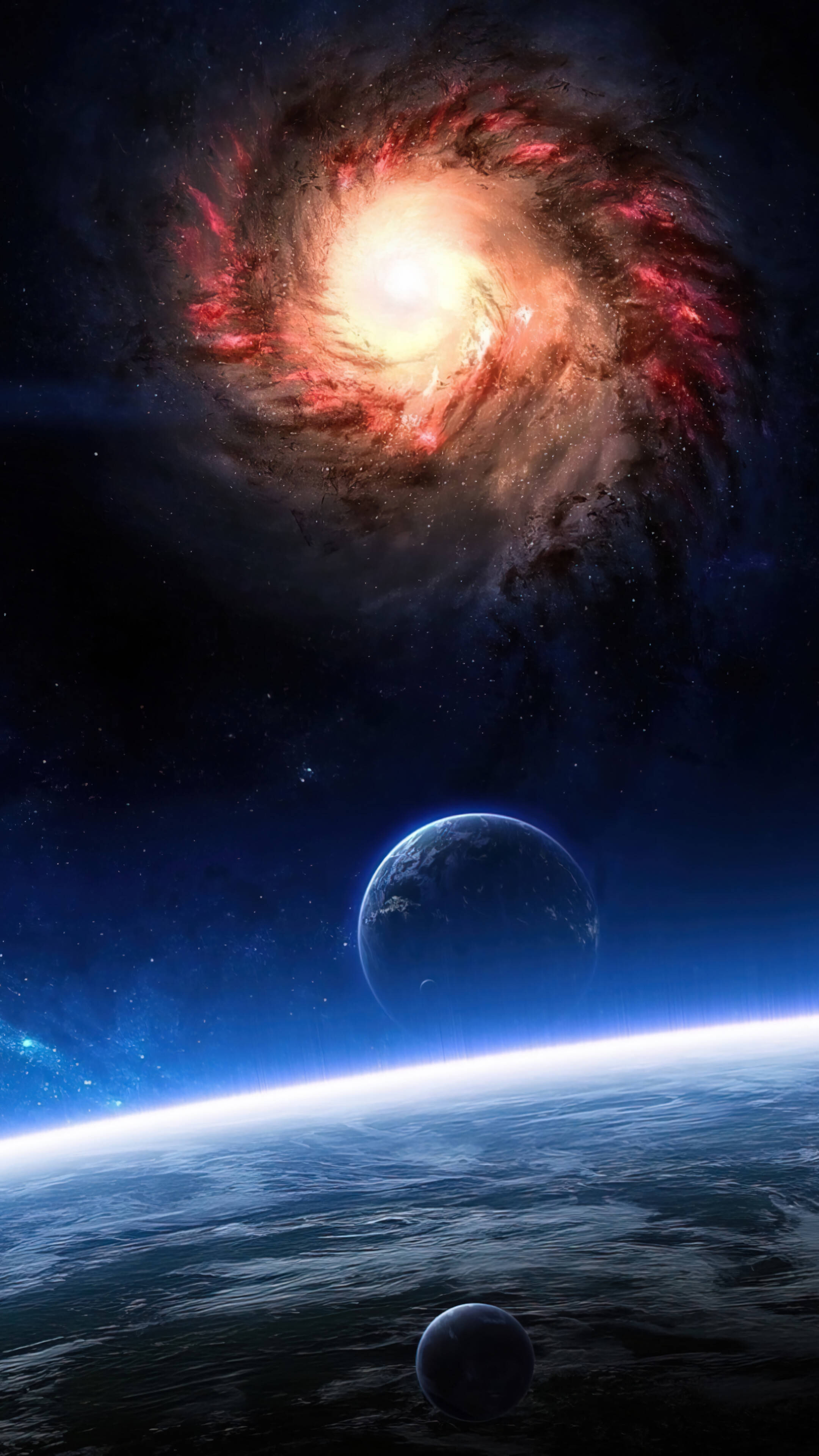 Galakse som ser over planeter i rommet 4K-telefon Bakgrunner