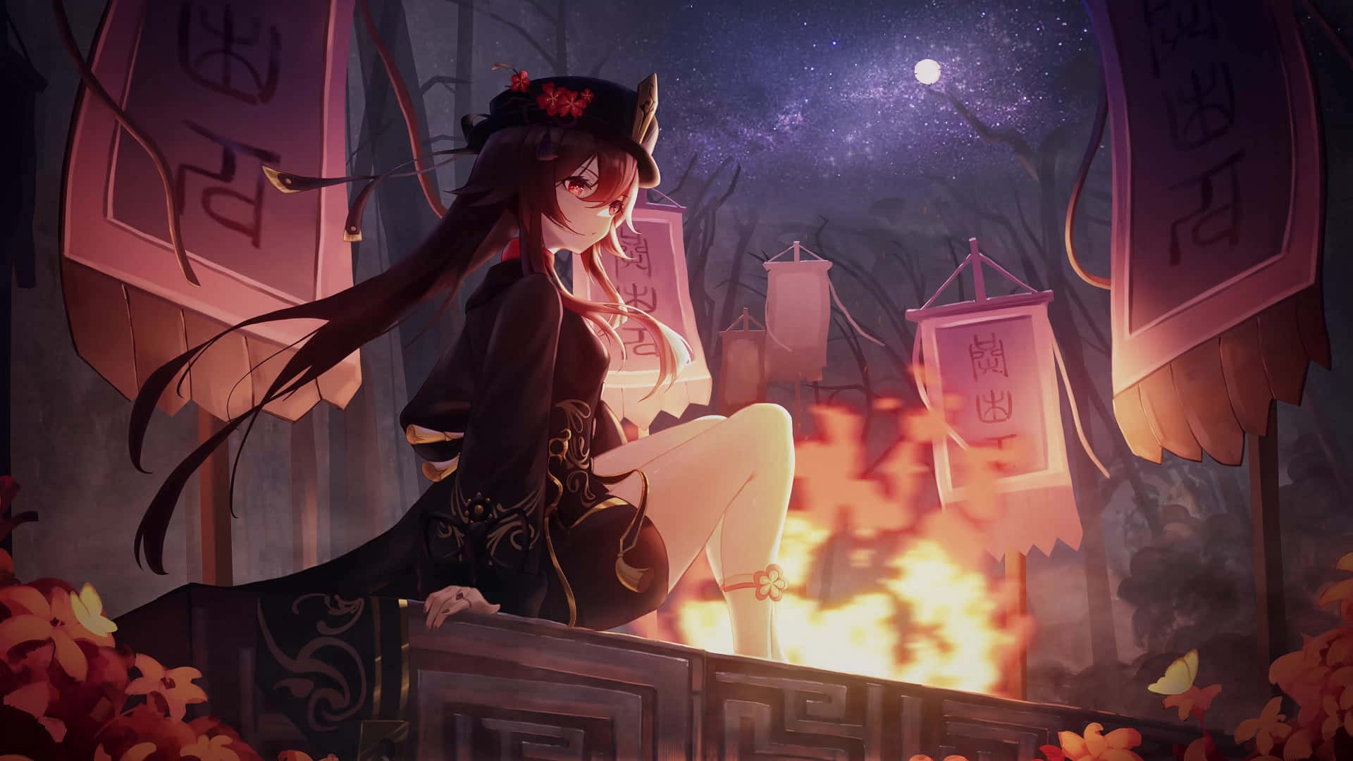 Genshin Impact Hu Tao Animasjonsbakgrunn Bakgrunner