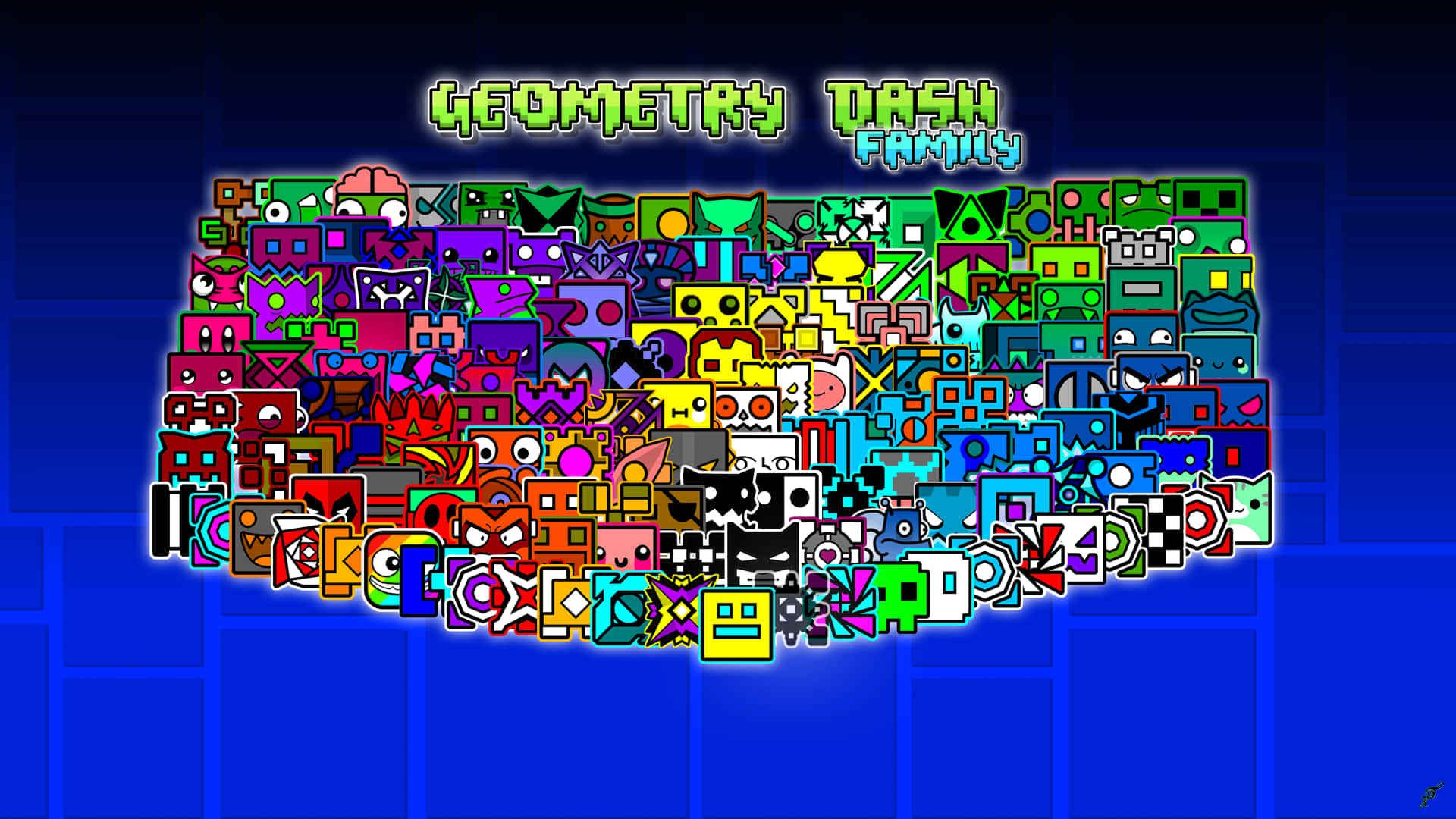 Geometry Dash-karakterer sammen Bakgrunner