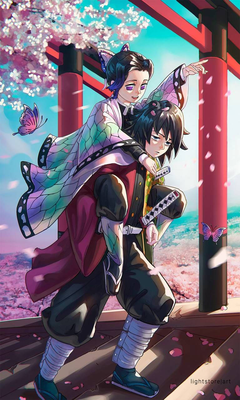 Giyu og Shinobu Demon Slayer iPhone Bakgrunner