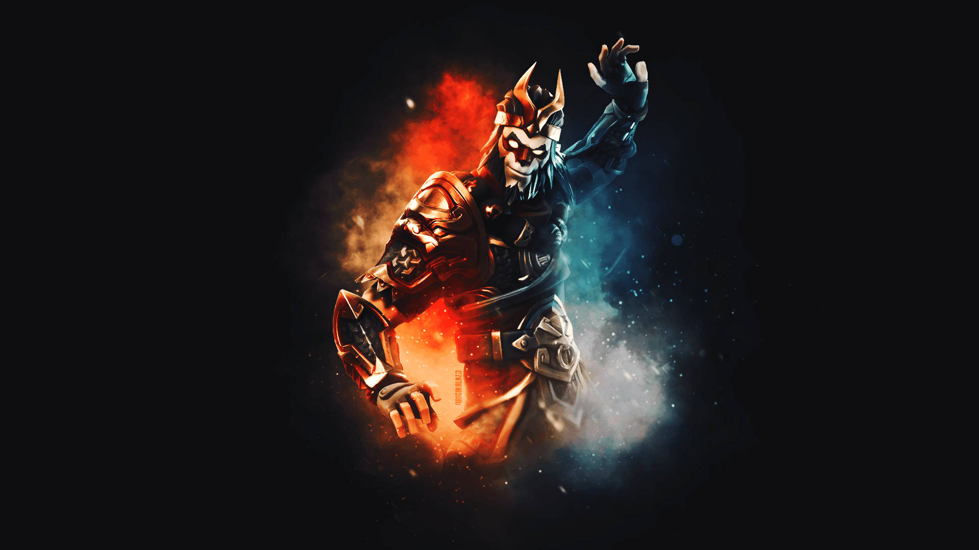 En fan art av en karakterskinn i spillet Fortnite kalt Shogun på en enkel svart bakgrunn HD-bakgrunnsbilde.