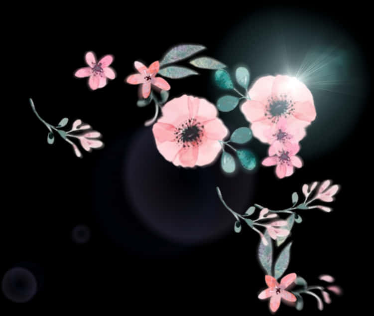 Glødende rosa blomster på mørk bakgrunn Bakgrunner