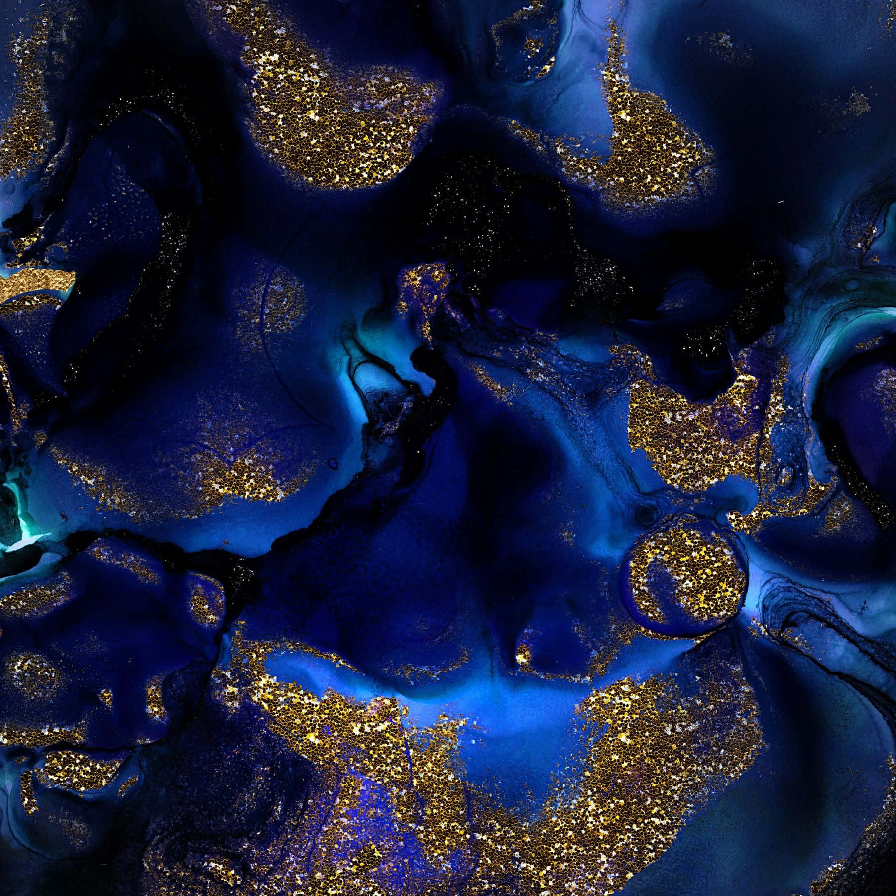 Glitrende blå bakgrunn og gullglitter Bakgrunner
