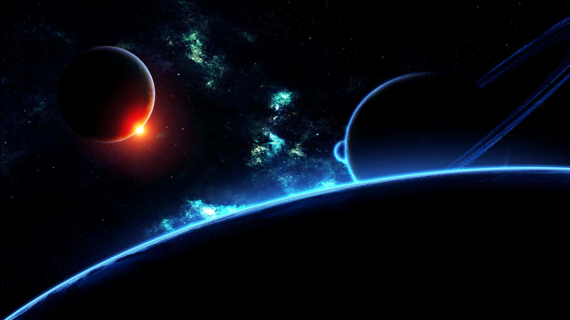 Glødende planetoverflate i mørkt rom Bakgrunner
