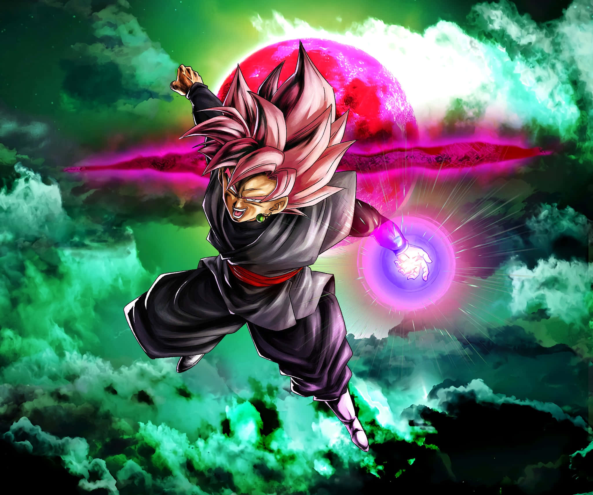 Goku Black står høyreist i en flammende kamp Bakgrunner