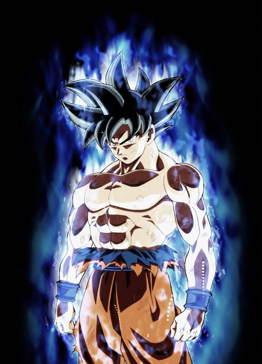 Bakgrunnsbilde av Goku som gjennomgår Ultra Instinct-teknikken.