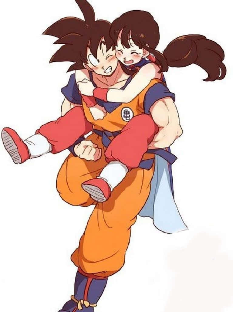 Goku og Chichi klem bakfra og løfter Bakgrunner