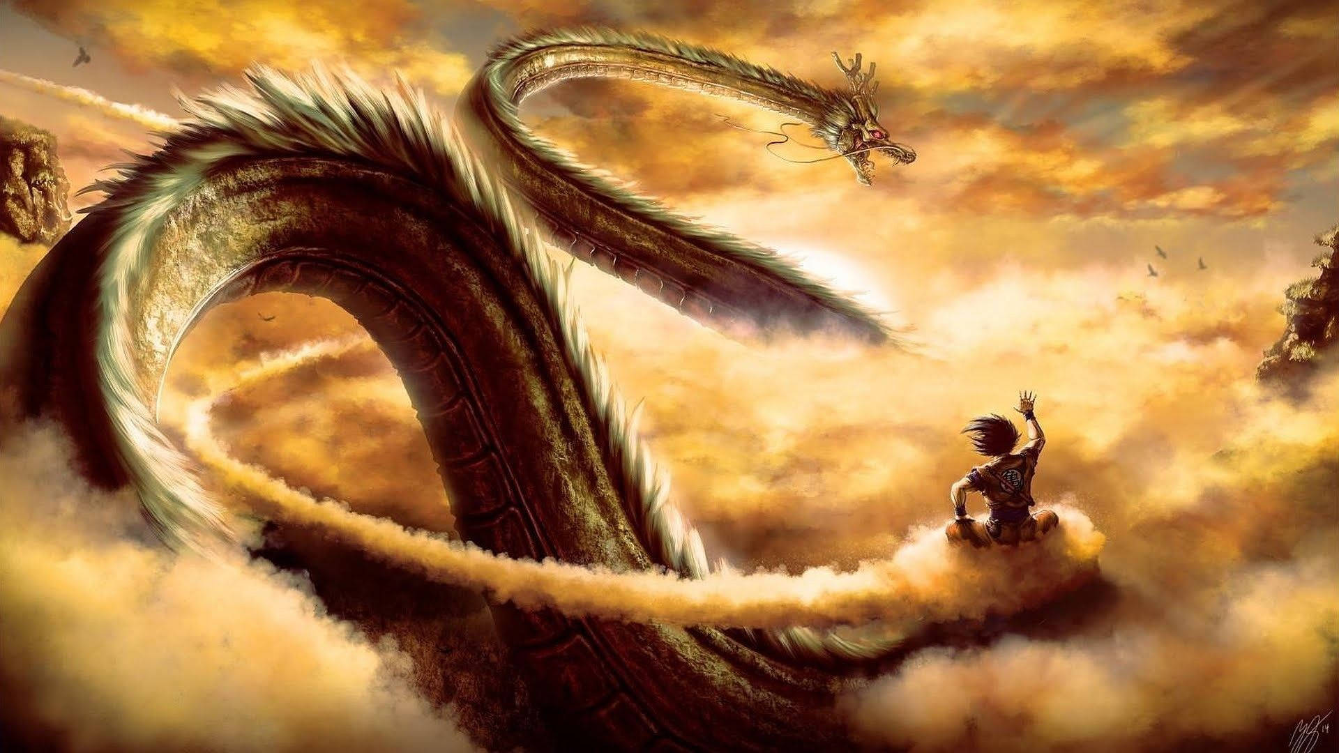 Goku og Shenron Japansk Drage PC Bakgrunner