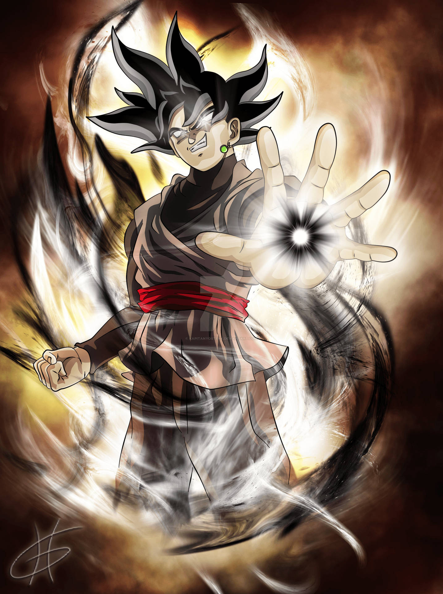 Bakgrunnsbilde av Goku i svart Saiyan-modus.