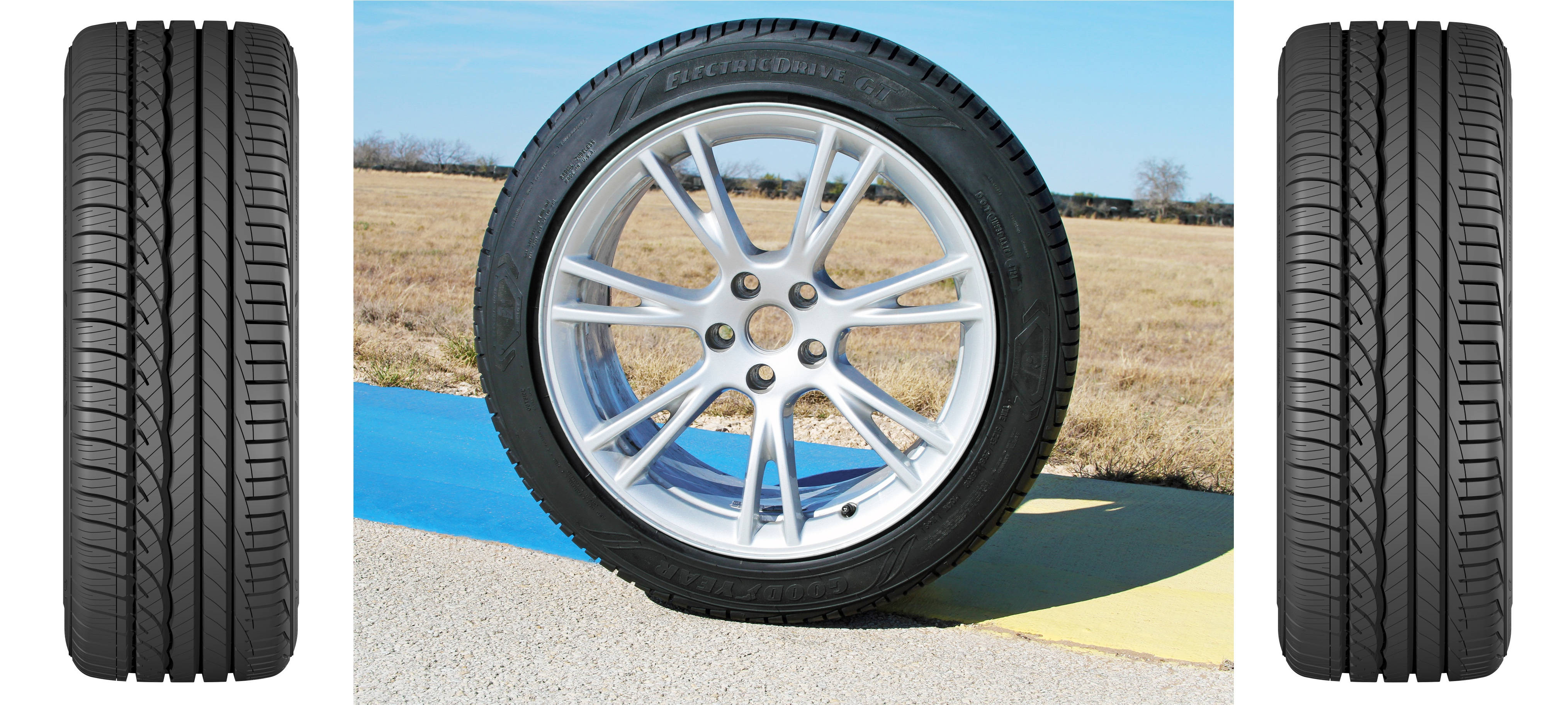 Goodyear-dekk montert på en Tesla Model Y Bakgrunner
