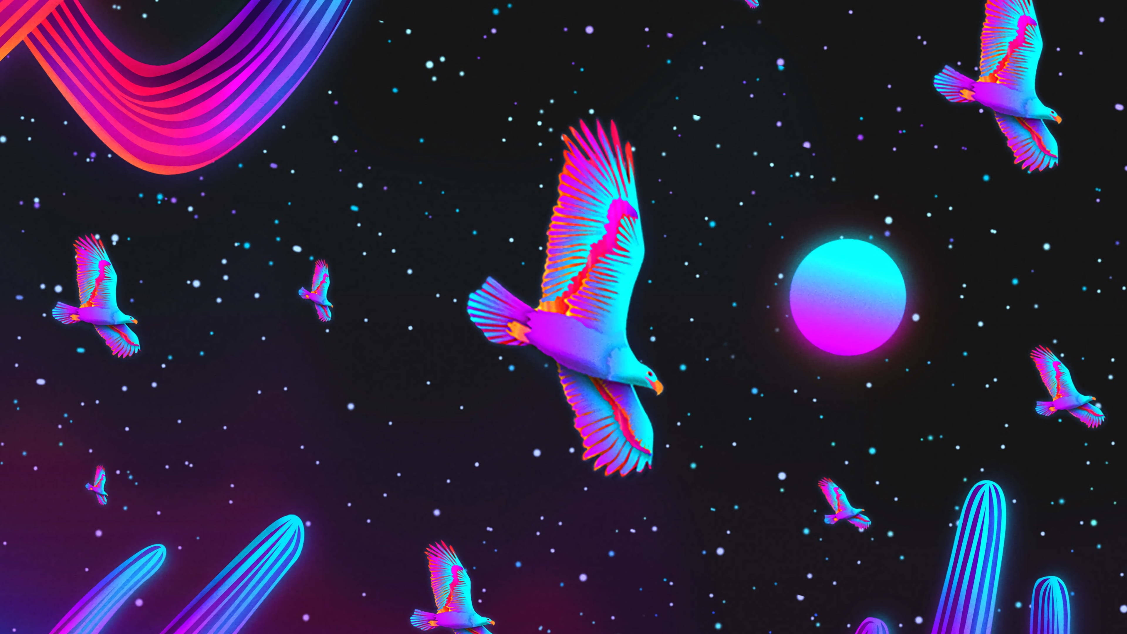 Gradient Neon Måne Bakgrunner