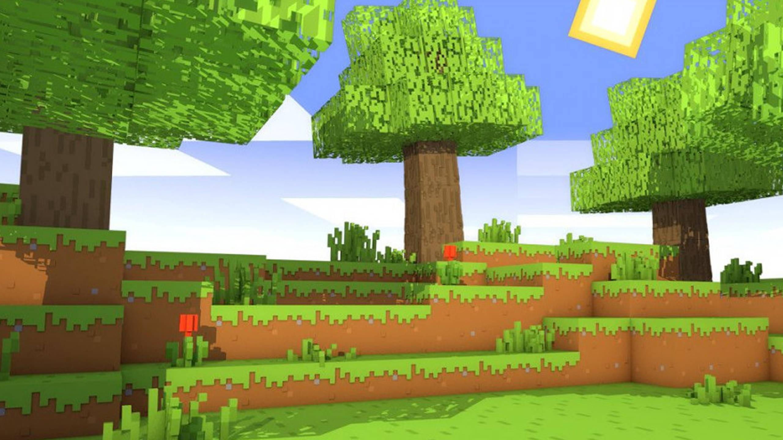 Gress med trær 2560x1440 Minecraft Bakgrunner