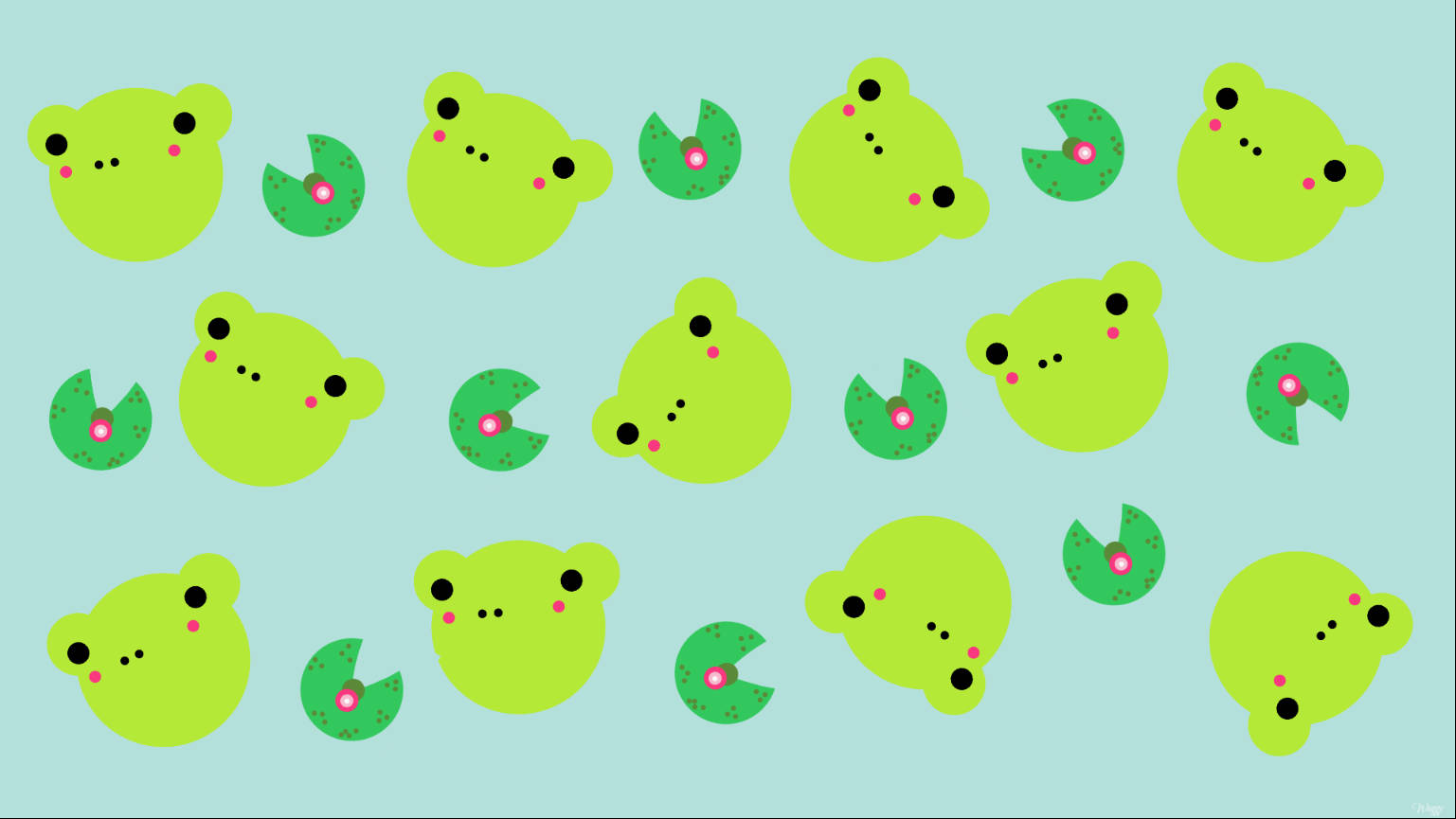 Grønt og gult kawaii froskemønster Bakgrunner