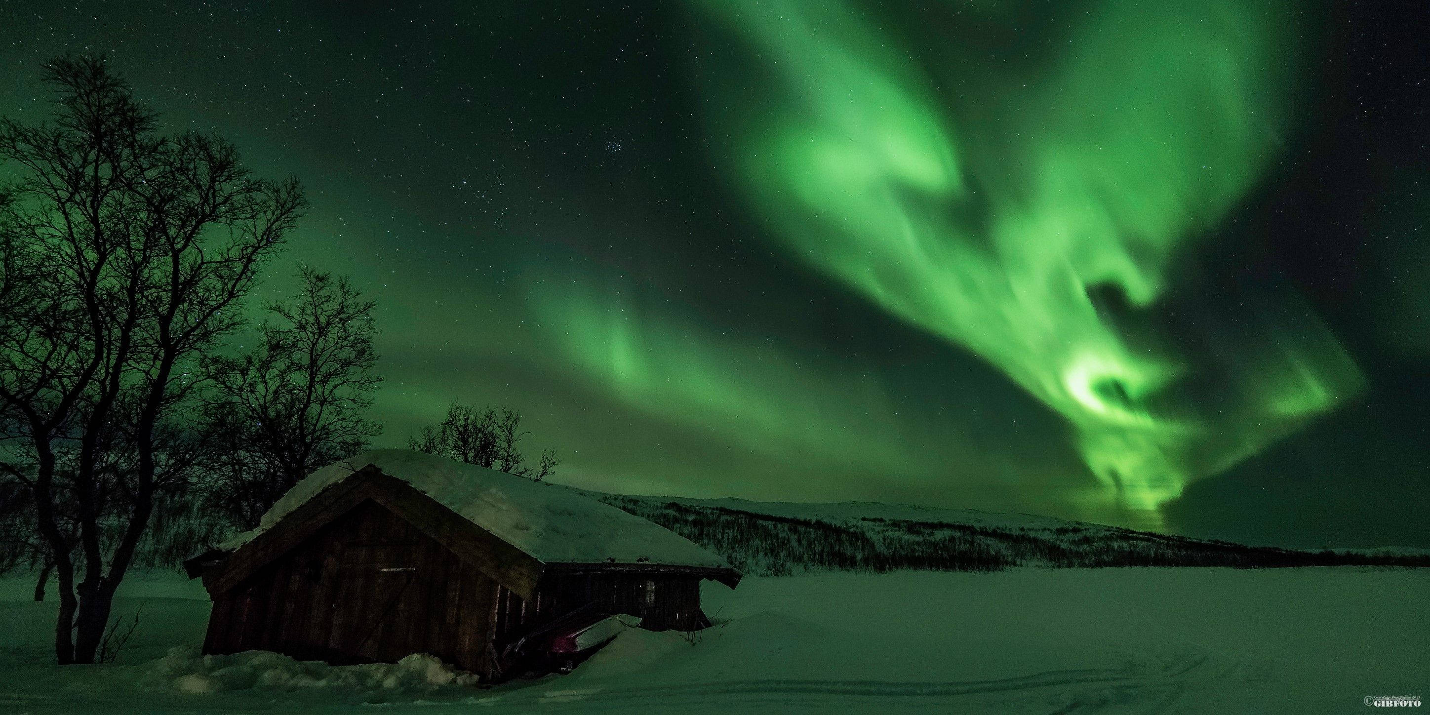 Grønn himmel med en hytte Bakgrunner