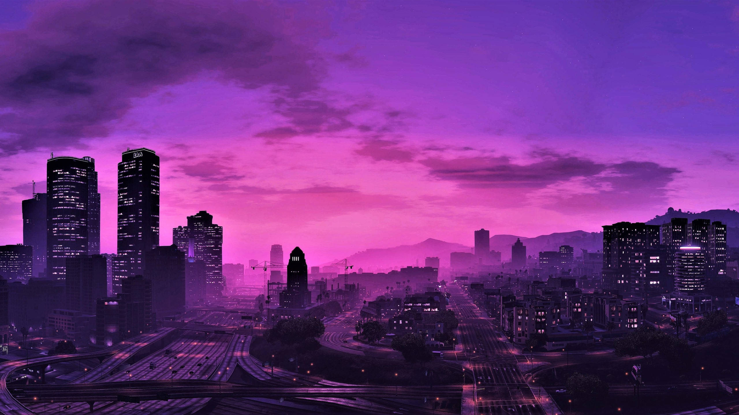 GTA 5 2560x1440 Nattlig Lilla Himmel Bakgrunner
