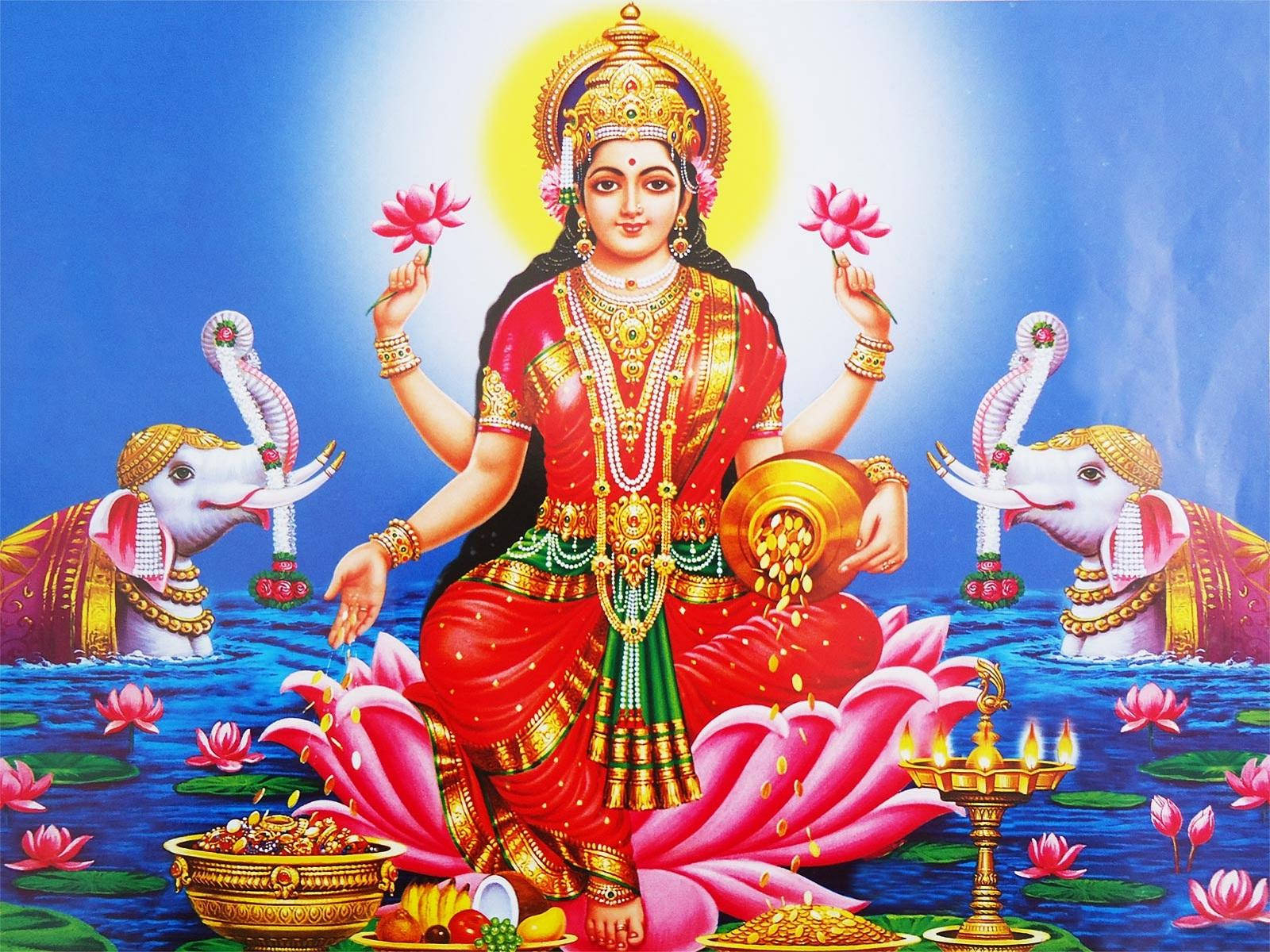 Guddommelig Lotusblomst Symbol for Gudinnen Lakshmi Bakgrunner